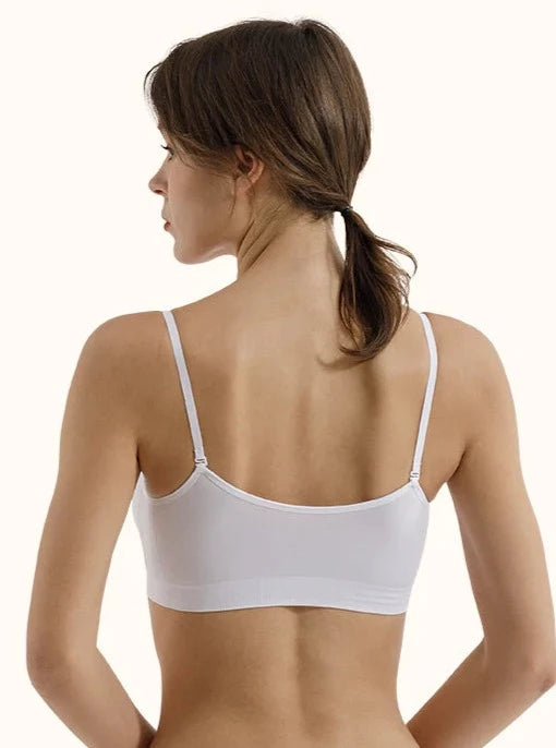 A model wearing a white bra.
