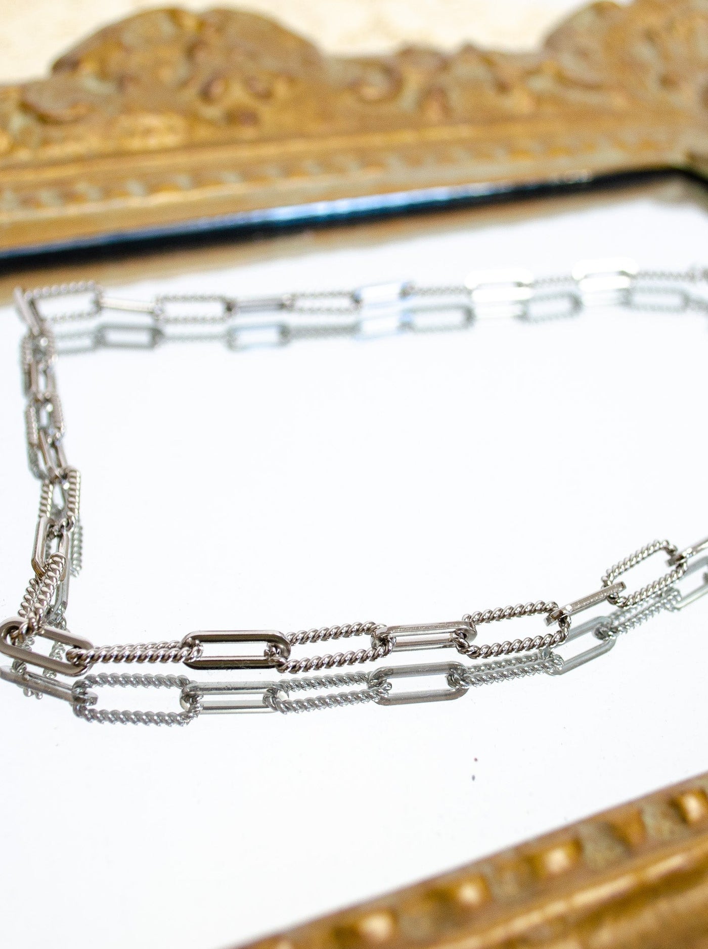 Silver chain necklace.