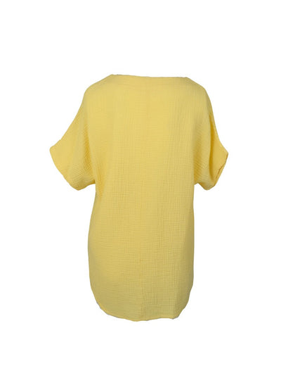 Yellow V-Neck floral and polka dot printed T-shirt.