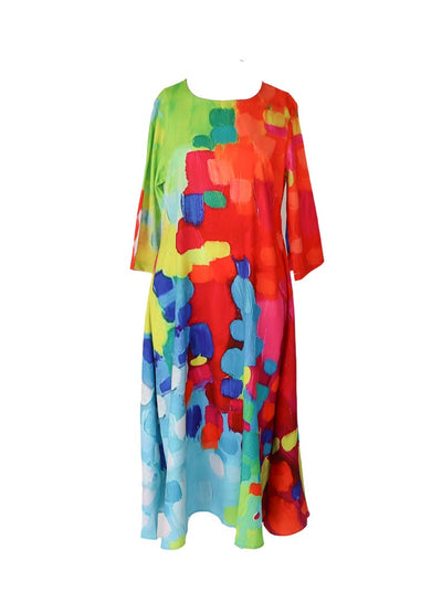Long sleeve neon multi color abstract printed maxi dress.