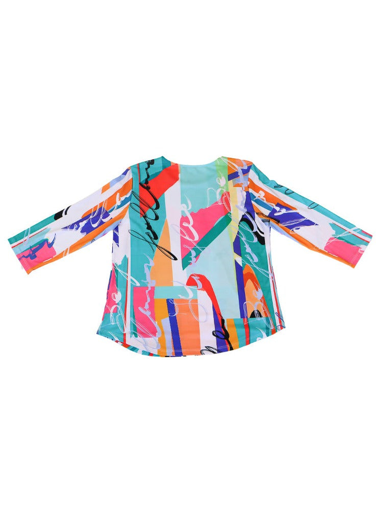 Multi colored abstract printed long sleeve top.