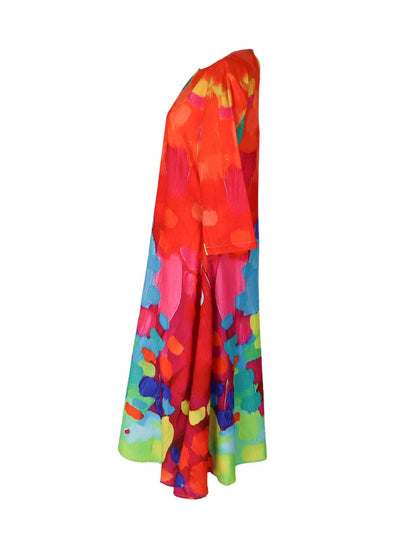 Long sleeve neon multi color abstract printed maxi dress.
