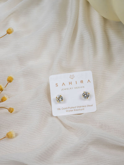 A pair of 6mm gold CZ stone studs.