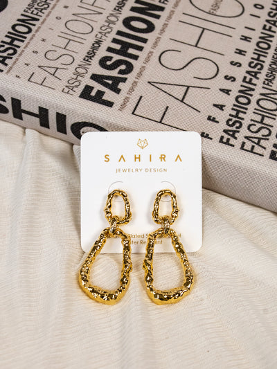 A pair of textured gold drop earrings.